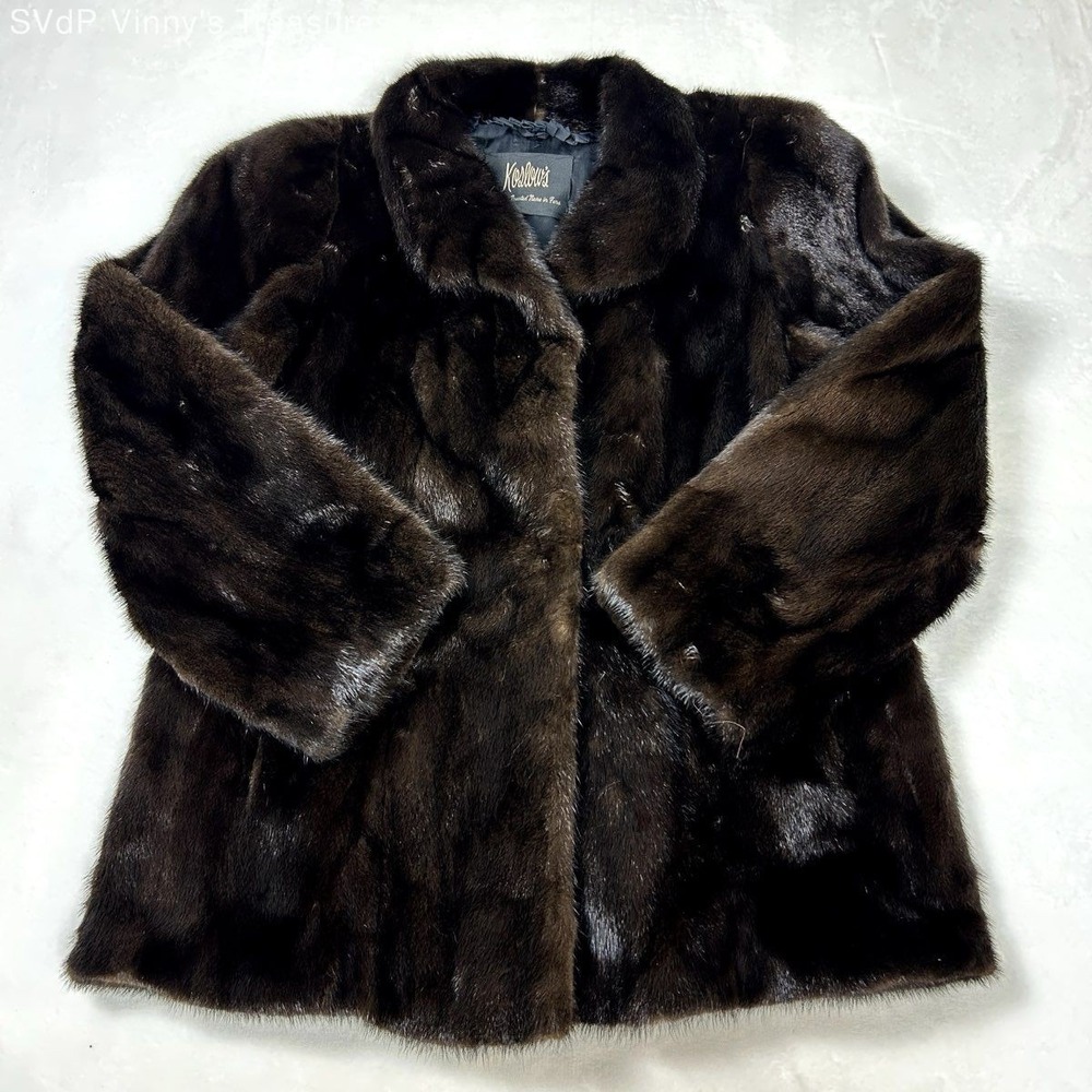 Vintage Koslow's Women's Dark Brown Genuine Mink Fur Coat Monogrammed Size 12